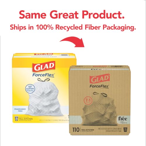 Glad ForceFlex 13 Gallon Tall Kitchen Trash Bags, Fragrance Free, 110 Count