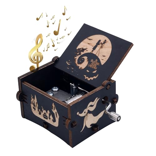 Engraved Wooden Hand Crank Music Box - This Is Halloween Melody