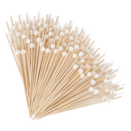 White Pearl Cocktail Picks - 100pcs Food Skewers for Appetizers & Drinks