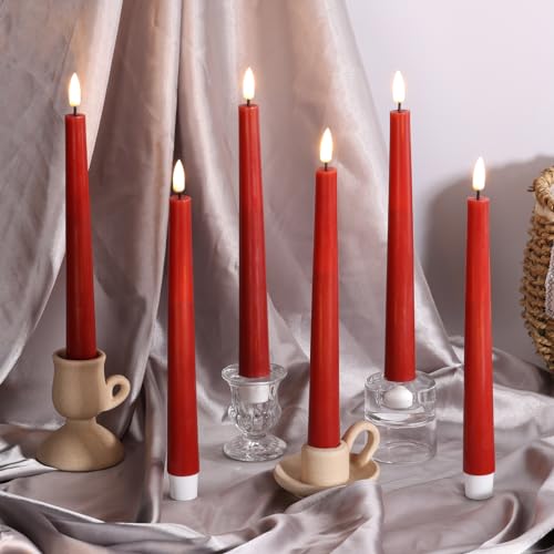 Eywamage Red Christmas LED Taper Candles with Remote Control - Set of 6