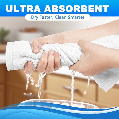 White 6 Pack Cotton Washcloths 12x12 Inches - Soft, Absorbent & Durable