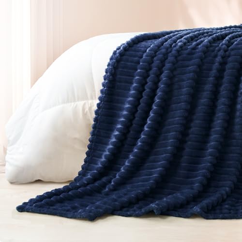 Exclusivo Mezcla Navy Blue Striped Fleece Throw Blanket 50x60 inches