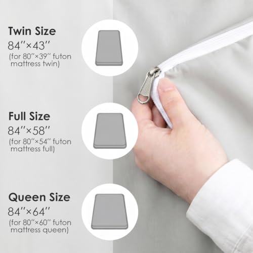 Queen Futon Mattress Cover, Zippered & Machine Washable, Grey