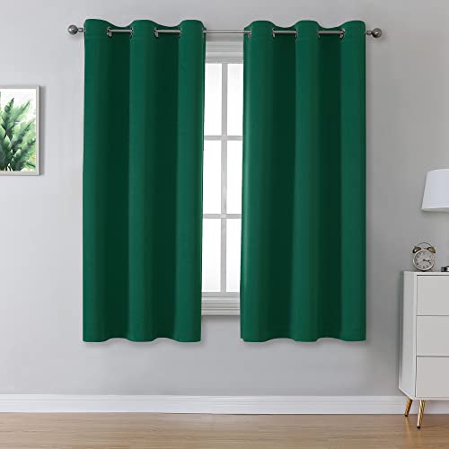 DUALIFE Dark Green Blackout Curtains 38x45 Inch Pack of 2 Room Darkening Thermal Insulated Window Panels
