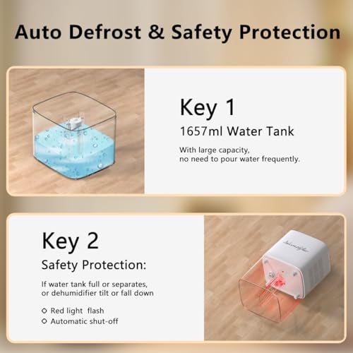 Small Dehumidifier for Bedroom & Bathroom 58oz Tank Auto Shut Off