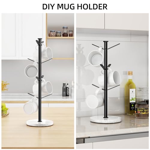 Gypie Black Marble Mug Holder Tree with 8 Hooks - Coffee Cup Stand Organizer