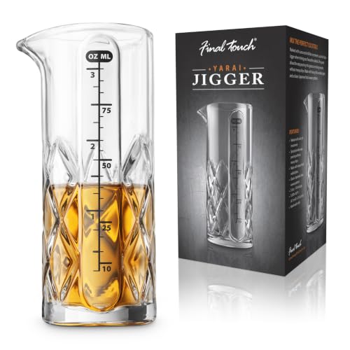 Final Touch Yarai Glass Cocktail Measuring Jigger with Pour Spout - 3.4 oz, Bar Tool