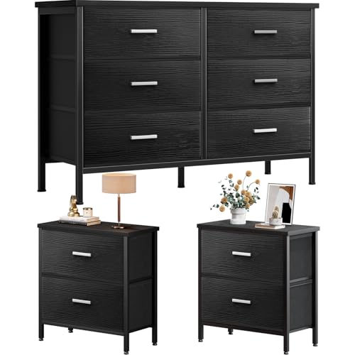 3-Piece Bedroom Furniture Set: 6-Drawer Dresser and 2 Nightstands