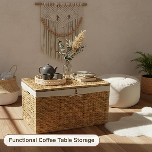 30-Inch Handwoven Wicker Storage Trunk with Removable Liner and Lid