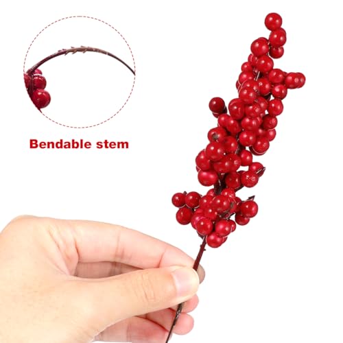 8pcs Artificial Red Berry Stems Christmas Berry Stems Waterproof Berry Branches for Christmas Tree Ornaments Crafts Holiday and Home Decoration (Red)