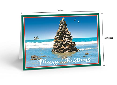 Beach Christmas Tree Cards - 18 Count - Tropical Holiday Greetings - Standard Variation