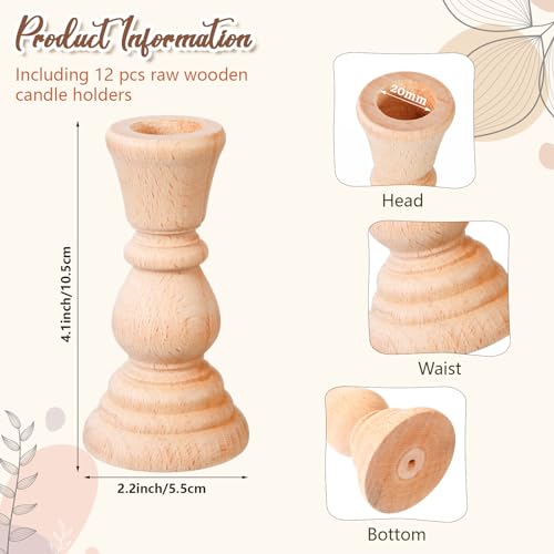 12 Pack Wooden Candle Holders - DIY Christmas Craft Decor, 4 Inch