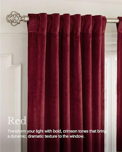 NICETOWN Red Velvet Christmas Curtains 96 Inch Long, 52W x 96L, Pack of 2