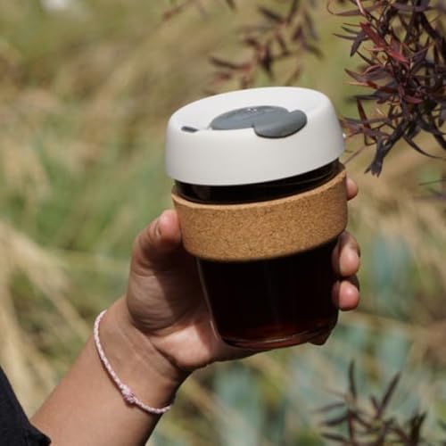 KeepCup Brew Cork Reusable Glass Coffee Cup 11.5 oz with Splashproof Lid