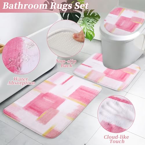 Complete Pink and Gold Bathroom Accessory Set with Shower Curtain and Rugs