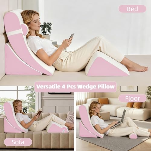 4-Piece Adjustable Orthopedic Wedge Pillow Set for Pain Relief