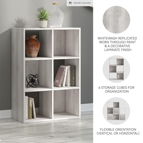 Signature Design by Ashley 6-Cube Storage Organizer Bookshelf Whitewash - Coastal Chic Style
