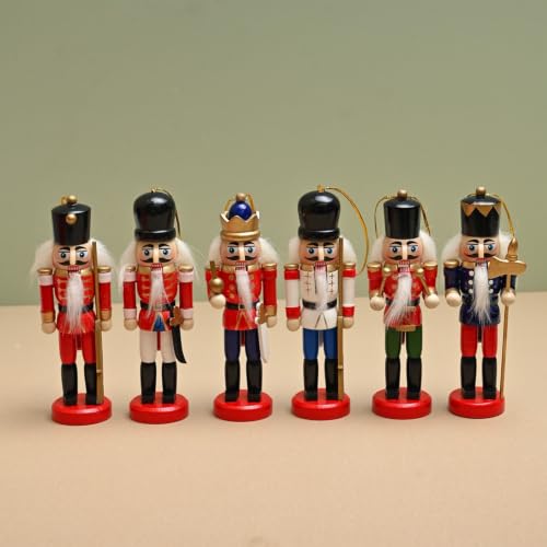 12-Piece Wooden Christmas Nutcracker Ornament Set, 4.7-Inch Holiday Tree Hangings