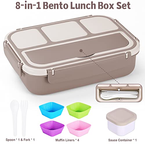 Bento Box Adult Lunch Box 40 oz with 4 Compartments Utensils Brown
