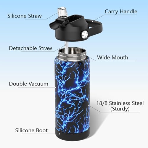 18 oz Insulated Kids Water Bottle with Straw and Silicone Boot