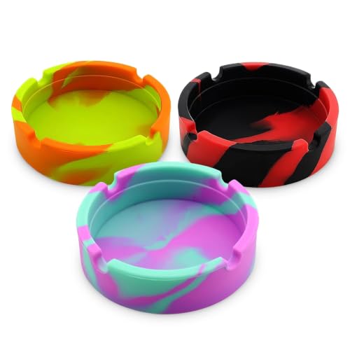 3-Pack Silicone Ashtray Set, Heat-Resistant Non-Stick Round Ash Tray