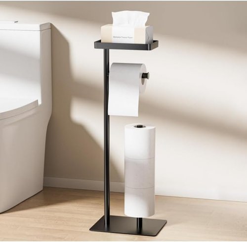 Freestanding Toilet Paper Holder - Rustproof Metal Stand with Weighted Base & Storage for 4 Rolls | No Drilling