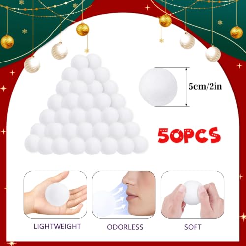 50-Pack Soft Artificial Snowballs - 2-Inch Indoor Snowball Fight Set