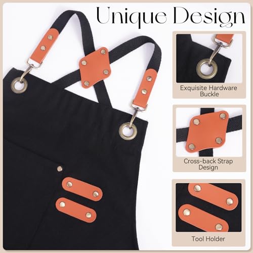Water-Resistant Canvas Kitchen Apron with Large Pockets for Cooking & BBQ