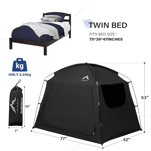 Portable Twin Bed Tent - Privacy Canopy with Light Reducing Blackout Fabric