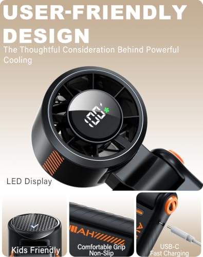 AUIIAH Portable Handheld Turbo Fan, 5-Speed Rechargeable Mini Fan, Black