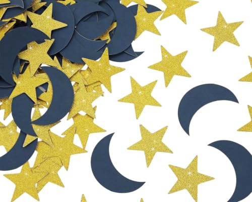 Gold & Dark Blue Moon Star Confetti for Party Decorations - 200pcs