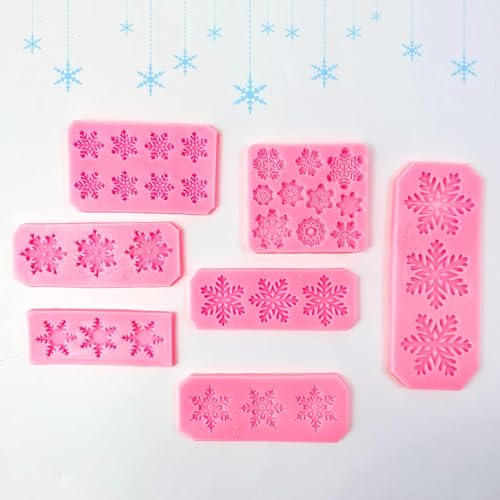 KKONHII 7Pcs Snowflake Silicone Molds - Christmas 3D Cupcake Topper & Fondant Decoration