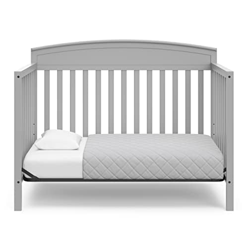5-in-1 Convertible Baby Crib and Mattress Set, Pebble Gray
