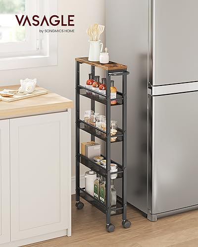 Slim 5-Tier Rolling Storage Cart, 5.1-Inch Narrow Organizer with Wheels