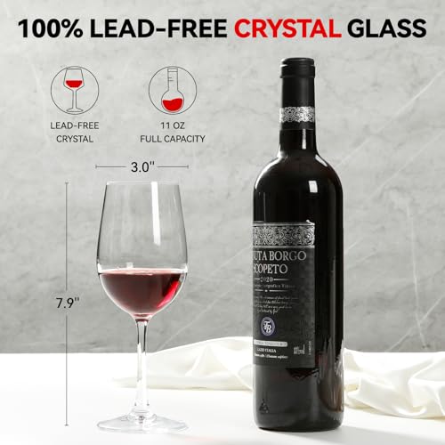 WIEJDEOOL Set of 4 Red Wine Glasses 11oz Hand Blown Crystal - Variation 1 | Elegant Gift for Wine Lovers