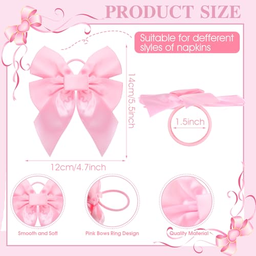 Pink Velvet Napkin Rings Set of 25 - Bow Design, 5.5 x 4.7 in, Wedding Table Decor
