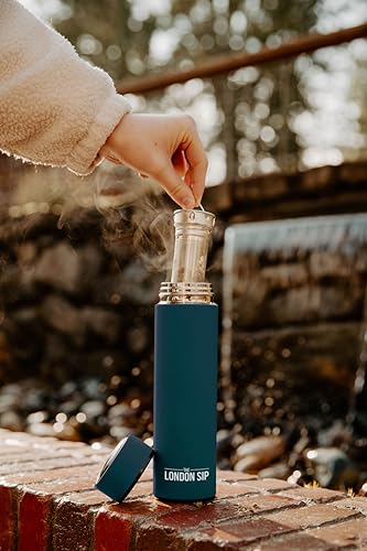 The London Sip Midnight Teal Multi-Purpose Tea Infuser Travel Mug & Tumbler, Double Wall Stainless Steel, Hot & Cold, 16.9oz