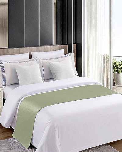 Sage Green Satin Bed Runner for King Bed - Decorative Scarf 94 x 20 Inch