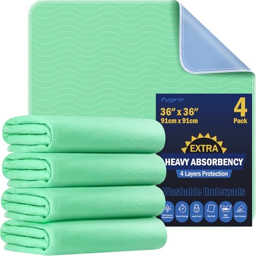 FYGRIP Washable Incontinence Bed Pads 36x36 Extra Heavy Absorbency 4 Pack