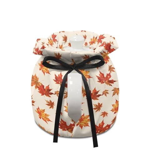 Insulated Teapot Cozy with Autumn Maple Leaf and Red Bird Design