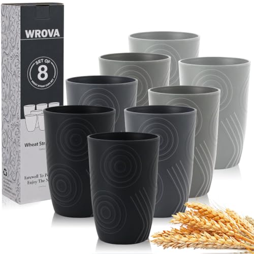 Wrova 16oz Wheat Straw Tumblers Set of 8 with Vibrant 6 Color & Etched Pattern