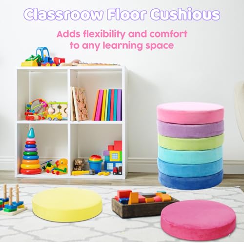 8-Pack 15-Inch Round Floor Cushions for Kids - Soft Plush Classroom Seating
