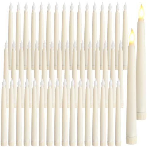 Baquler 50 Pcs 8.5in Ivory Flameless Taper Candles – Bulk LED Candles, 8.5 Inches