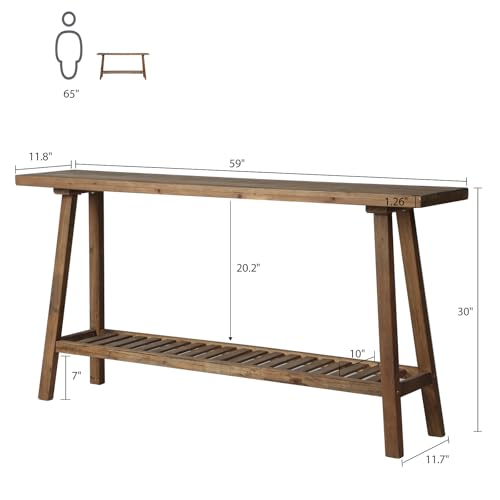 59-Inch Reclaimed Solid Wood Console Table, 2-Tier Rustic Entryway Table