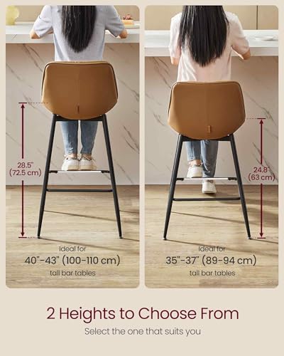 Counter Height Bar Stools with Back - Set of 2, Caramel Brown