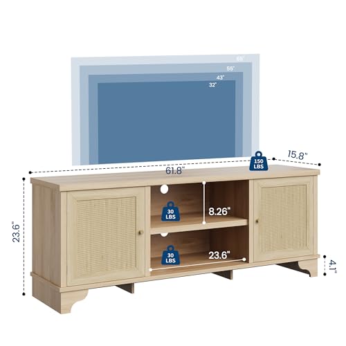 2-Piece Rattan Living Room Set: 62-Inch TV Stand and Coffee Table