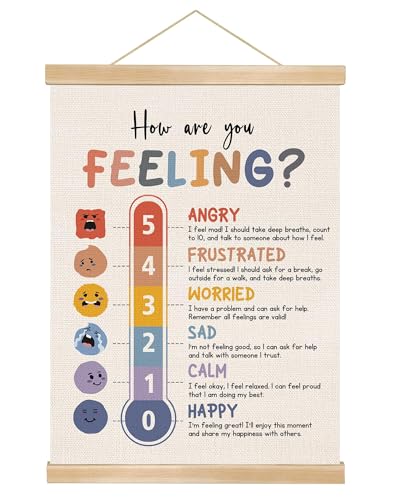 Emotional Thermometer Wall Art, Linen Feelings Chart for Classroom Decor