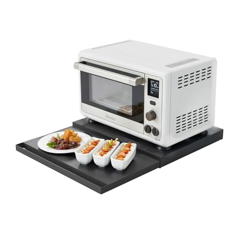 VibeNest Steel Microwave Stand with Pull-Out Shelves | Countertop Organizer for Compact Microwaves, Coffee Station & Kitchen Appliance Storage (Black+Shelf)