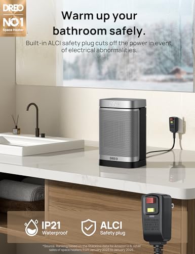 Portable Ceramic Space Heater for Bathroom and Indoor with Safety Plug