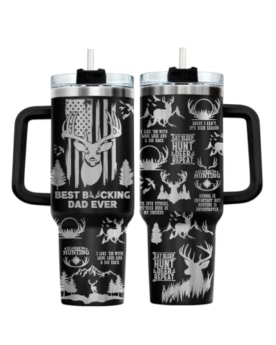 40oz Deer Hunting Tumbler with Handle – Funny Gift for Dad, Outdoorsman